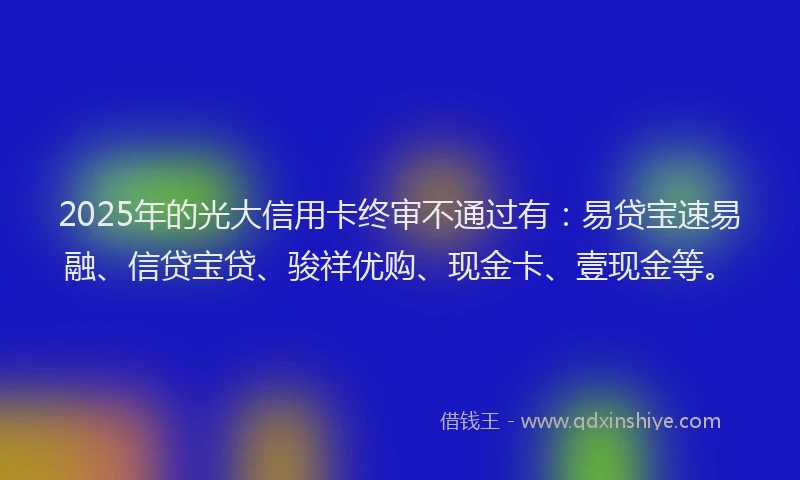 2025年的光大信用卡终审不通过有：易贷宝速易融、信贷宝贷、骏祥优购、现金卡、壹现金等。