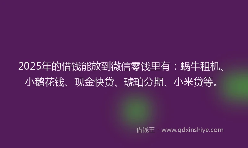 2025年的借钱能放到微信零钱里有：蜗牛租机、小鹅花钱、现金快贷、琥珀分期、小米贷等。