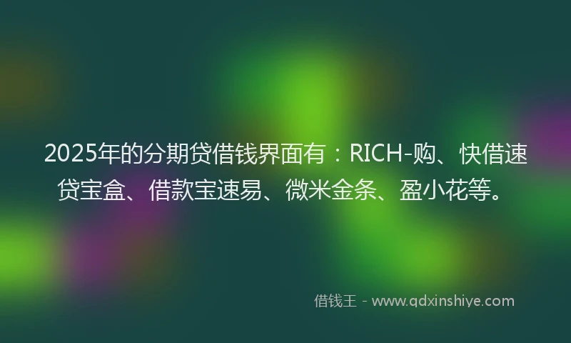 2025年的分期贷借钱界面有：RICH-购、快借速贷宝盒、借款宝速易、微米金条、盈小花等。