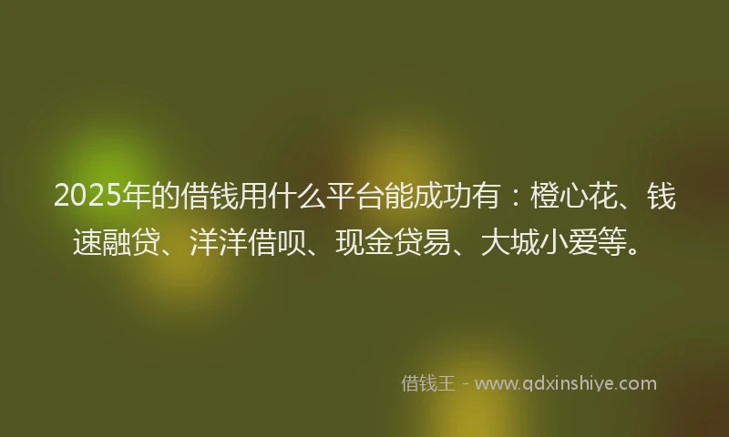 2025年的借钱用什么平台能成功有：橙心花、钱速融贷、洋洋借呗、现金贷易、大城小爱等。