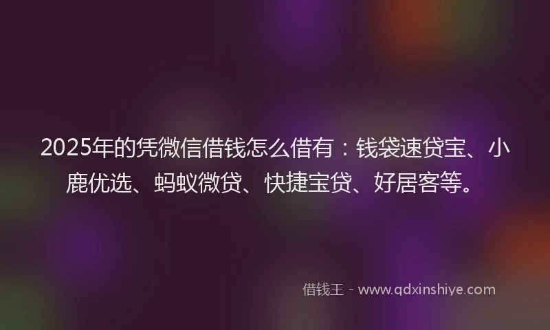 2025年的凭微信借钱怎么借有：钱袋速贷宝、小鹿优选、蚂蚁微贷、快捷宝贷、好居客等。