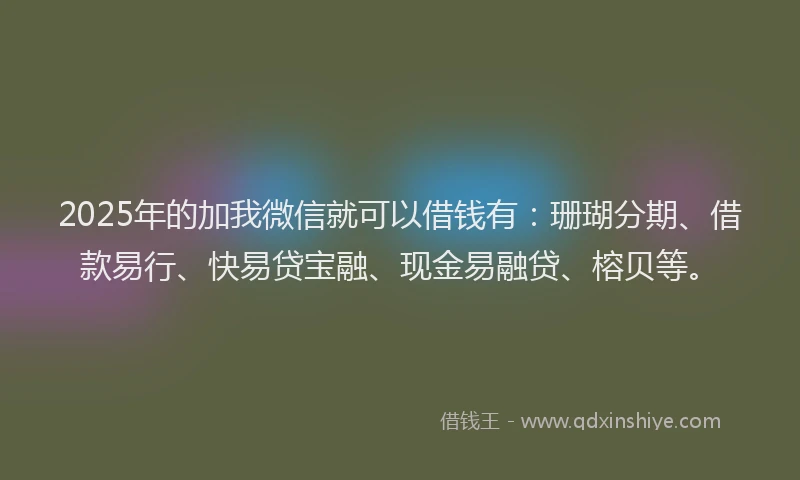 2025年的加我微信就可以借钱有：珊瑚分期、借款易行、快易贷宝融、现金易融贷、榕贝等。