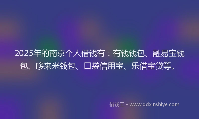 2025年的南京个人借钱有：有钱钱包、融易宝钱包、哆来米钱包、口袋信用宝、乐借宝贷等。