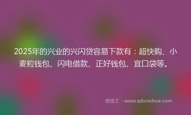 2025年的兴业的兴闪贷容易下款有：超快购、小麦粒钱包、闪电借款、正好钱包、宜口袋等。