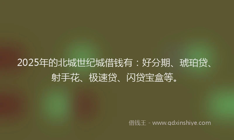 2025年的北城世纪城借钱有：好分期、琥珀贷、射手花、极速贷、闪贷宝盒等。