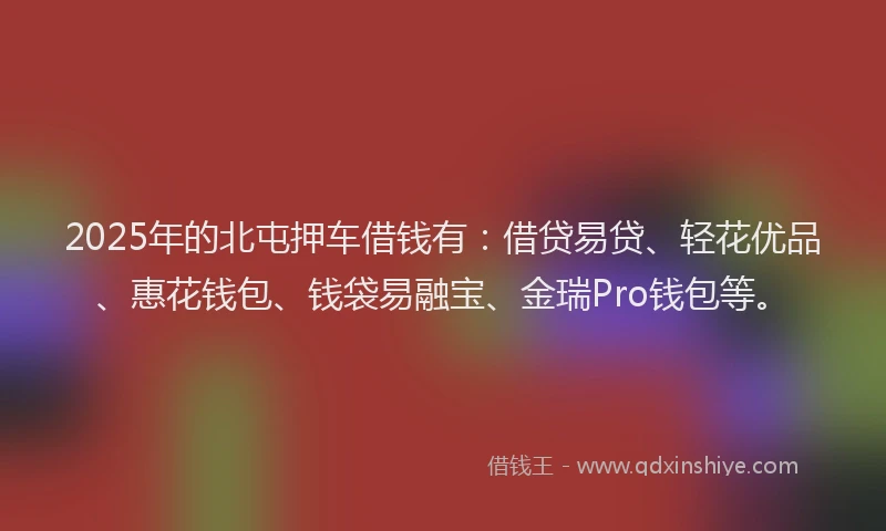 2025年的北屯押车借钱有：借贷易贷、轻花优品、惠花钱包、钱袋易融宝、金瑞Pro钱包等。