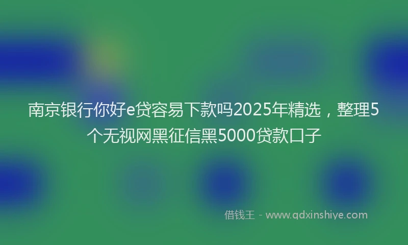 南京银行你好e贷容易下款吗2025年精选，整理5个无视网黑征信黑5000贷款口子