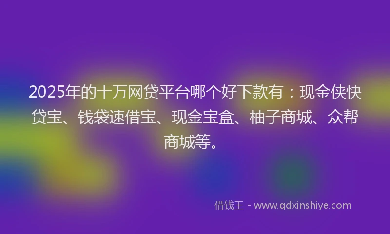 2025年的十万网贷平台哪个好下款有：现金侠快贷宝、钱袋速借宝、现金宝盒、柚子商城、众帮商城等。
