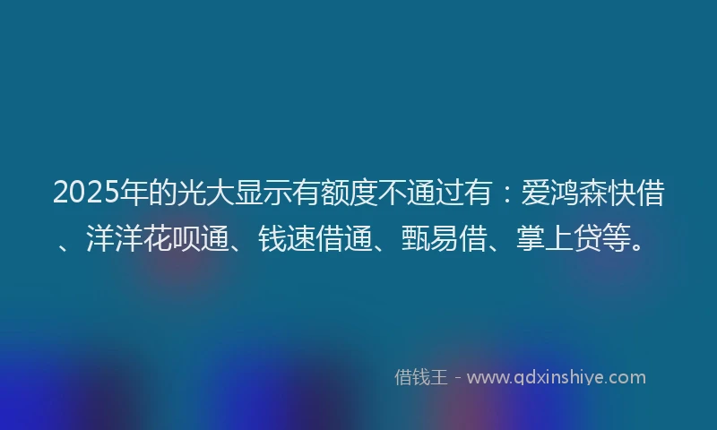 2025年的光大显示有额度不通过有：爱鸿森快借、洋洋花呗通、钱速借通、甄易借、掌上贷等。