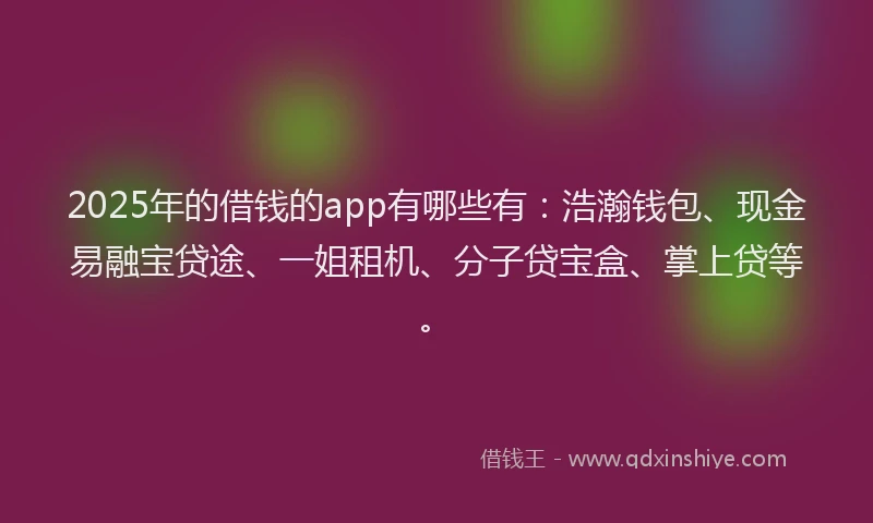 2025年的借钱的app有哪些有：浩瀚钱包、现金易融宝贷途、一姐租机、分子贷宝盒、掌上贷等。