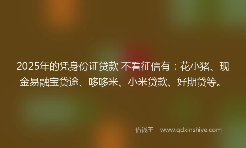 2025年的凭身份证贷款 不看征信有：花小猪、现金易融宝贷途、哆哆米、小米贷款、好期贷等。