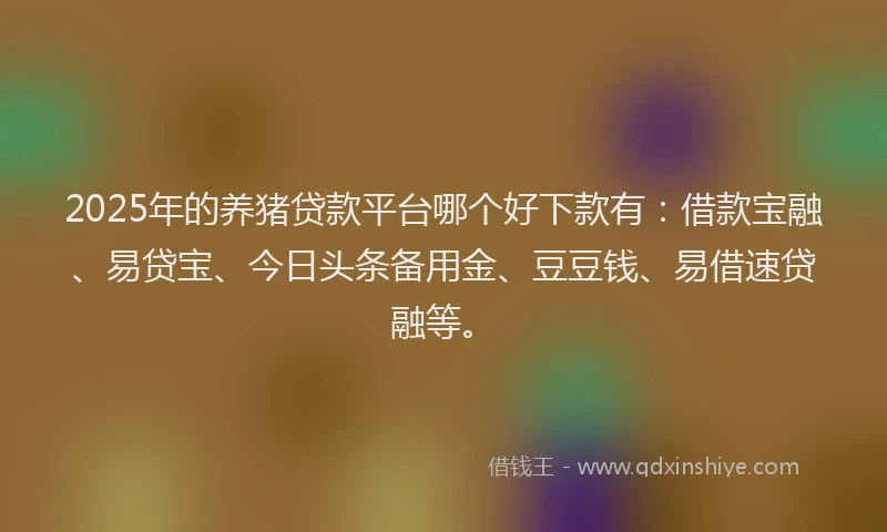 2025年的养猪贷款平台哪个好下款有：借款宝融、易贷宝、今日头条备用金、豆豆钱、易借速贷融等。