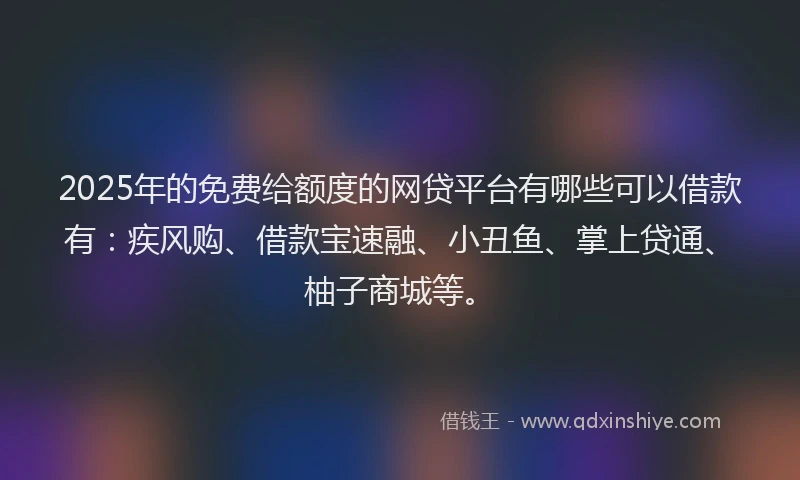 2025年的免费给额度的网贷平台有哪些可以借款有：疾风购、借款宝速融、小丑鱼、掌上贷通、柚子商城等。