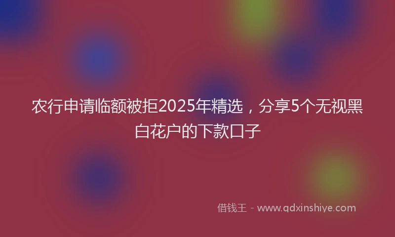 农行申请临额被拒2025年精选，分享5个无视黑白花户的下款口子