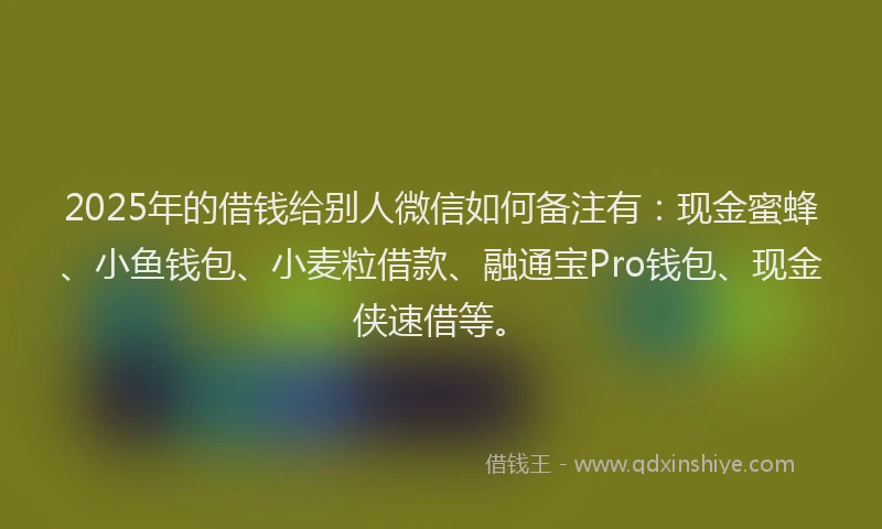 2025年的借钱给别人微信如何备注有：现金蜜蜂、小鱼钱包、小麦粒借款、融通宝Pro钱包、现金侠速借等。