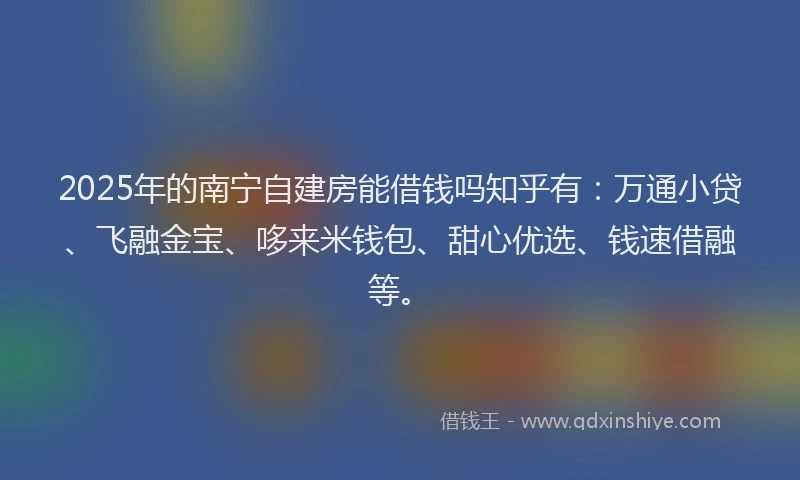2025年的南宁自建房能借钱吗知乎有：万通小贷、飞融金宝、哆来米钱包、甜心优选、钱速借融等。