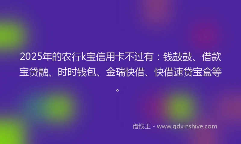 2025年的农行k宝信用卡不过有：钱鼓鼓、借款宝贷融、时时钱包、金瑞快借、快借速贷宝盒等。