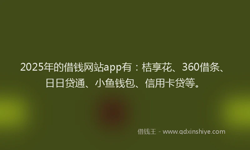 2025年的借钱网站app有：桔享花、360借条、日日贷通、小鱼钱包、信用卡贷等。