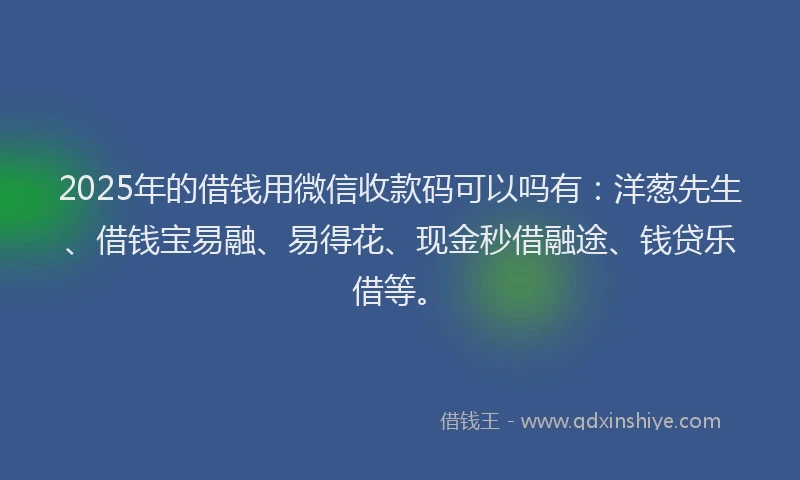 2025年的借钱用微信收款码可以吗有：洋葱先生、借钱宝易融、易得花、现金秒借融途、钱贷乐借等。