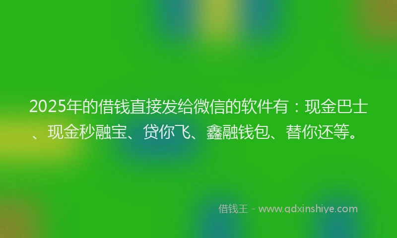 2025年的借钱直接发给微信的软件有：现金巴士、现金秒融宝、贷你飞、鑫融钱包、替你还等。