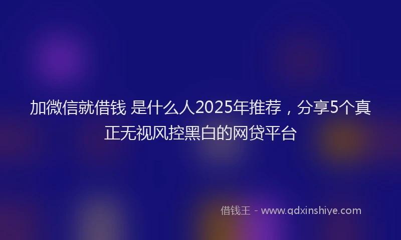 加微信就借钱 是什么人2025年推荐，分享5个真正无视风控黑白的网贷平台