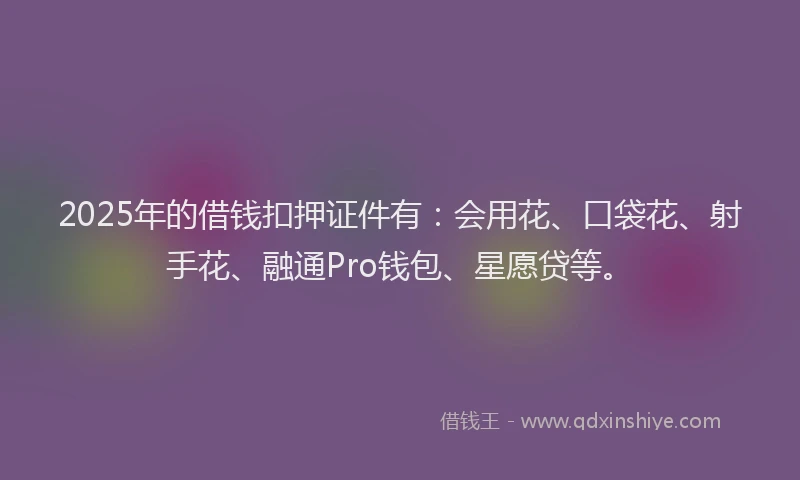 2025年的借钱扣押证件有：会用花、口袋花、射手花、融通Pro钱包、星愿贷等。