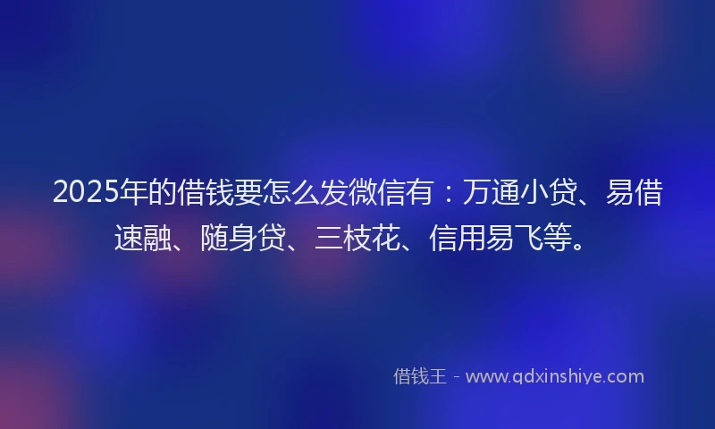 2025年的借钱要怎么发微信有：万通小贷、易借速融、随身贷、三枝花、信用易飞等。