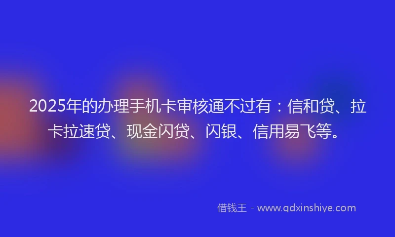 2025年的办理手机卡审核通不过有：信和贷、拉卡拉速贷、现金闪贷、闪银、信用易飞等。