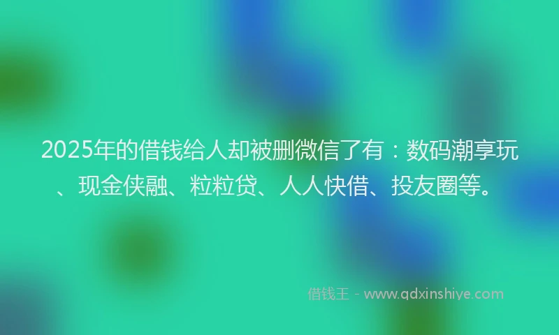 2025年的借钱给人却被删微信了有：数码潮享玩、现金侠融、粒粒贷、人人快借、投友圈等。