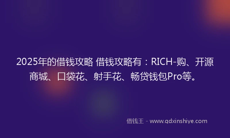 2025年的借钱攻略 借钱攻略有：RICH-购、开源商城、口袋花、射手花、畅贷钱包Pro等。