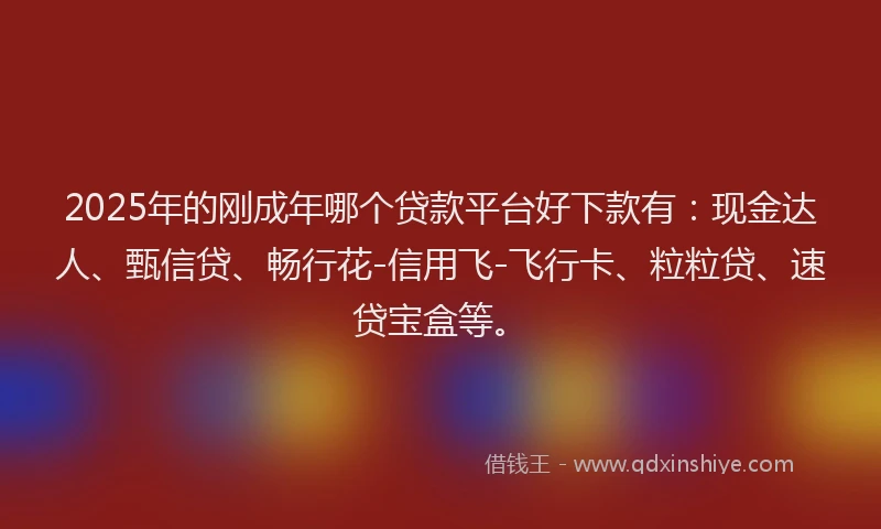 2025年的刚成年哪个贷款平台好下款有：现金达人、甄信贷、畅行花-信用飞-飞行卡、粒粒贷、速贷宝盒等。