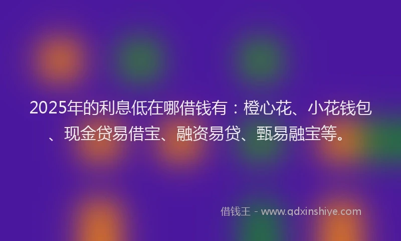 2025年的利息低在哪借钱有：橙心花、小花钱包、现金贷易借宝、融资易贷、甄易融宝等。