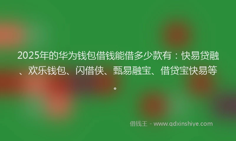 2025年的华为钱包借钱能借多少款有：快易贷融、欢乐钱包、闪借侠、甄易融宝、借贷宝快易等。