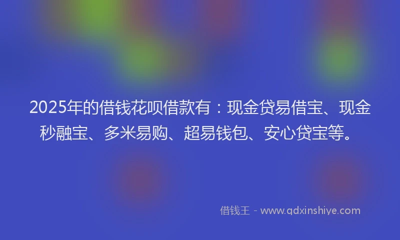 2025年的借钱花呗借款有：现金贷易借宝、现金秒融宝、多米易购、超易钱包、安心贷宝等。