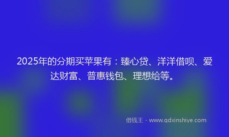2025年的分期买苹果有：臻心贷、洋洋借呗、爱达财富、普惠钱包、理想给等。