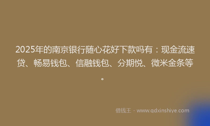 2025年的南京银行随心花好下款吗有：现金流速贷、畅易钱包、信融钱包、分期悦、微米金条等。