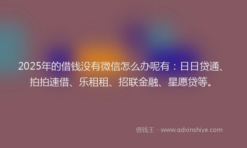 2025年的借钱没有微信怎么办呢有：日日贷通、拍拍速借、乐租租、招联金融、星愿贷等。