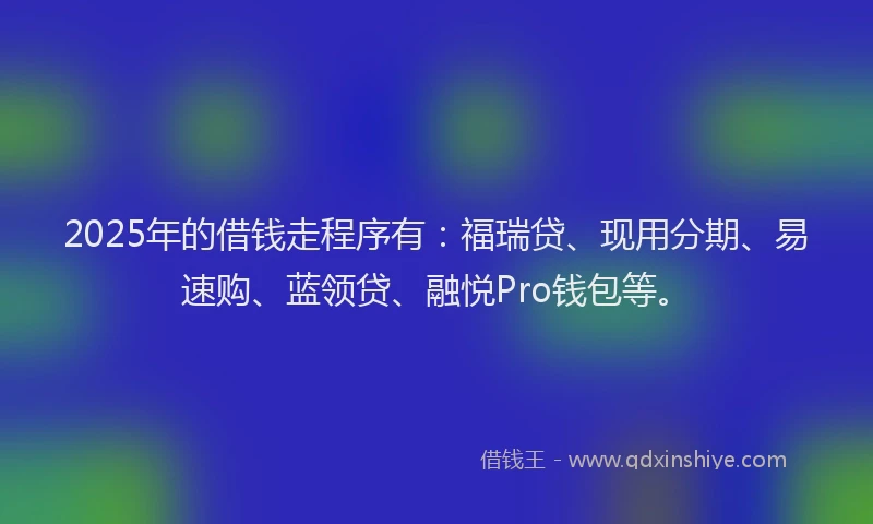 2025年的借钱走程序有：福瑞贷、现用分期、易速购、蓝领贷、融悦Pro钱包等。
