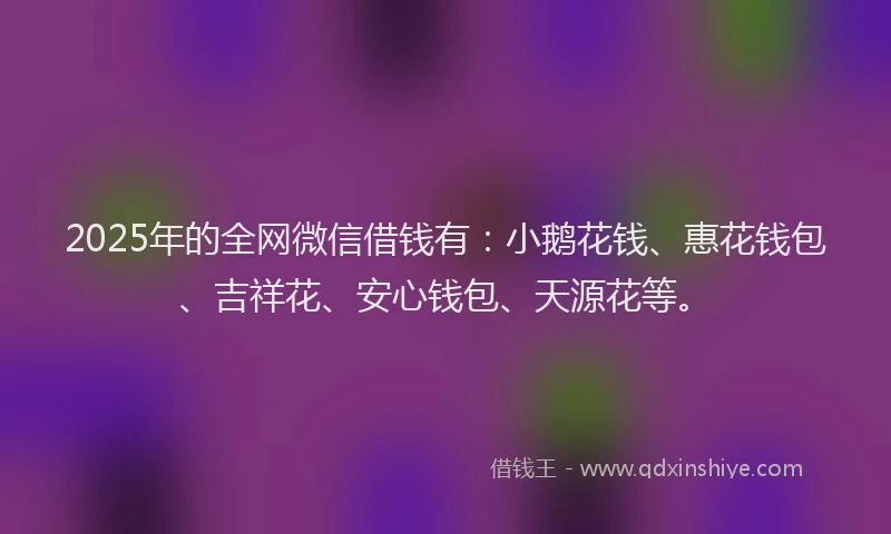 2025年的全网微信借钱有：小鹅花钱、惠花钱包、吉祥花、安心钱包、天源花等。
