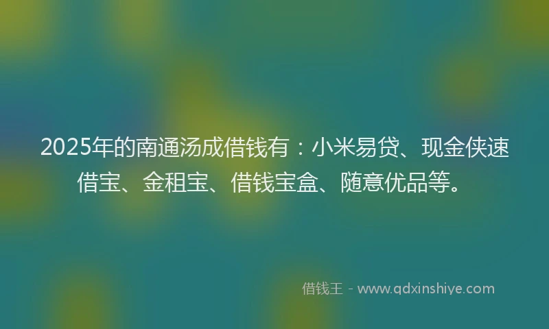 2025年的南通汤成借钱有：小米易贷、现金侠速借宝、金租宝、借钱宝盒、随意优品等。