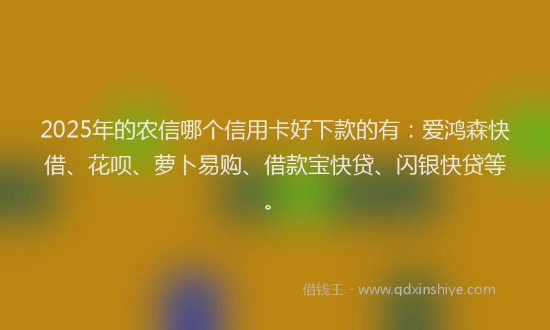 2025年的农信哪个信用卡好下款的有：爱鸿森快借、花呗、萝卜易购、借款宝快贷、闪银快贷等。