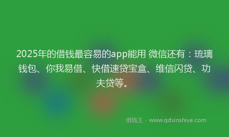 2025年的借钱最容易的app能用 微信还有：琉璃钱包、你我易借、快借速贷宝盒、维信闪贷、功夫贷等。