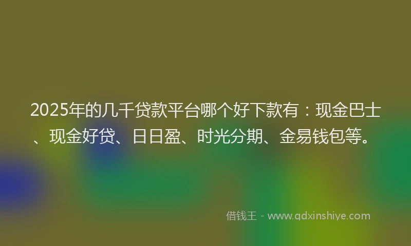 2025年的几千贷款平台哪个好下款有：现金巴士、现金好贷、日日盈、时光分期、金易钱包等。