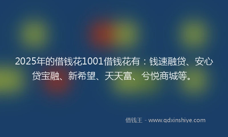 2025年的借钱花1001借钱花有：钱速融贷、安心贷宝融、新希望、天天富、兮悦商城等。