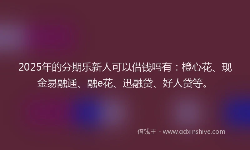 2025年的分期乐新人可以借钱吗有：橙心花、现金易融通、融e花、迅融贷、好人贷等。
