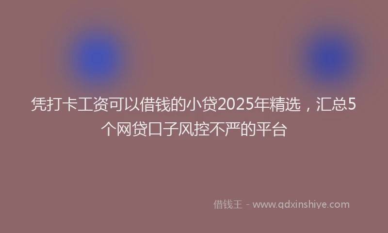 凭打卡工资可以借钱的小贷2025年精选，汇总5个网贷口子风控不严的平台