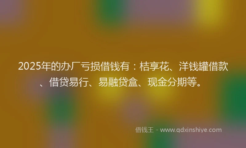 2025年的办厂亏损借钱有：桔享花、洋钱罐借款、借贷易行、易融贷盒、现金分期等。