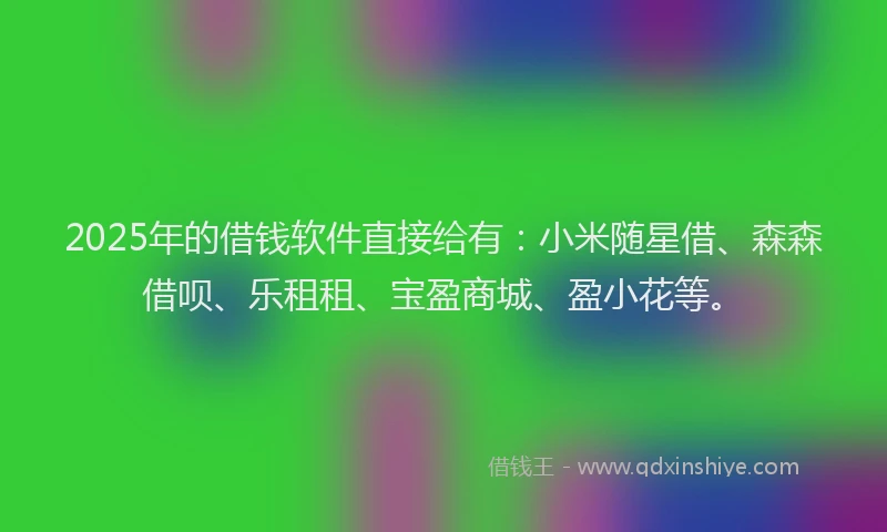 2025年的借钱软件直接给有：小米随星借、森森借呗、乐租租、宝盈商城、盈小花等。