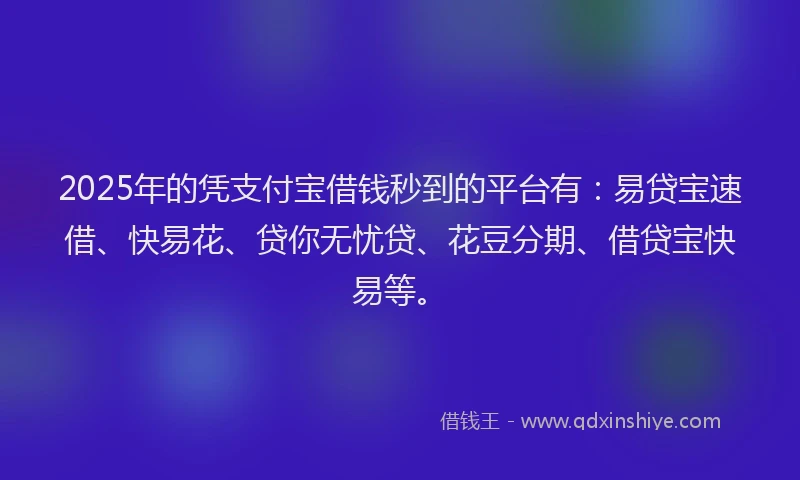 2025年的凭支付宝借钱秒到的平台有：易贷宝速借、快易花、贷你无忧贷、花豆分期、借贷宝快易等。