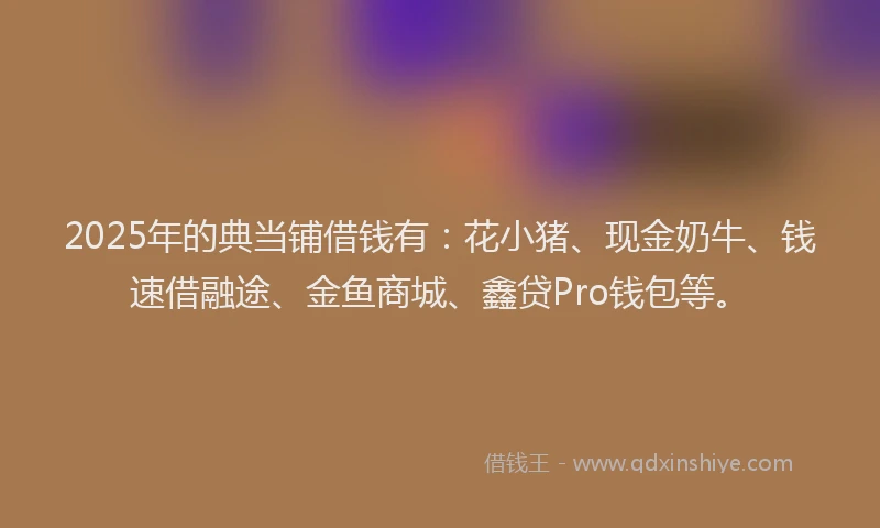 2025年的典当铺借钱有：花小猪、现金奶牛、钱速借融途、金鱼商城、鑫贷Pro钱包等。